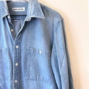 Vintage John Henry Mens Denim Shirt Light Wash Long Sleeve Button Down‎ Size 16